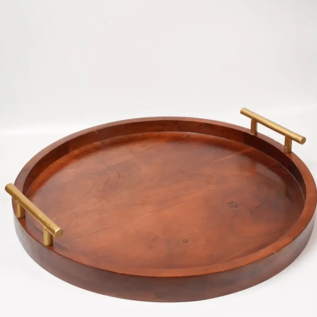 [DI6001] Breakfast in Bed — 18" Round Mango Wood Serving Tray