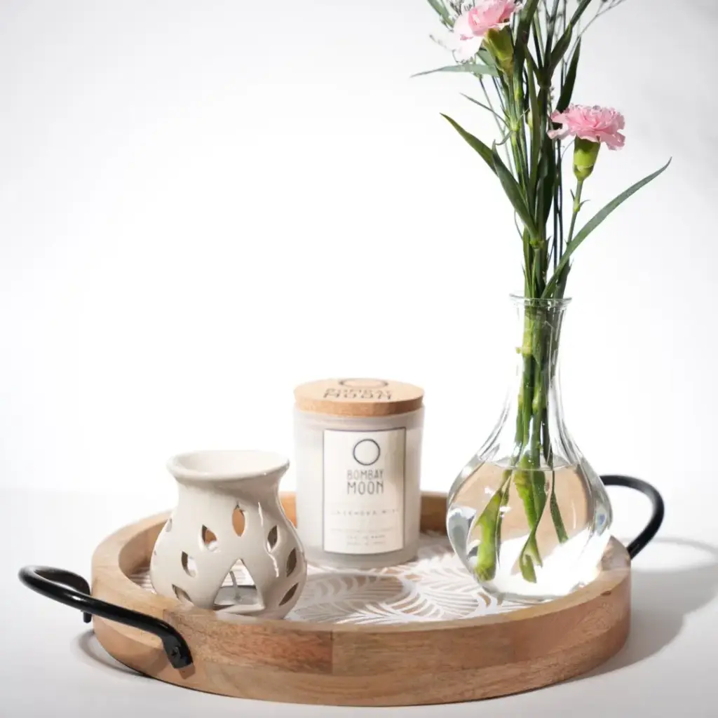 [DI6005] Leafsong — Round Mango Wood Serving Tray
