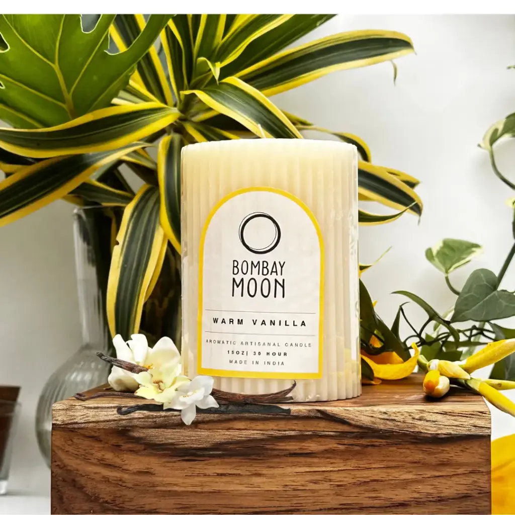 Warm Vanilla Grooved Pillar Candle