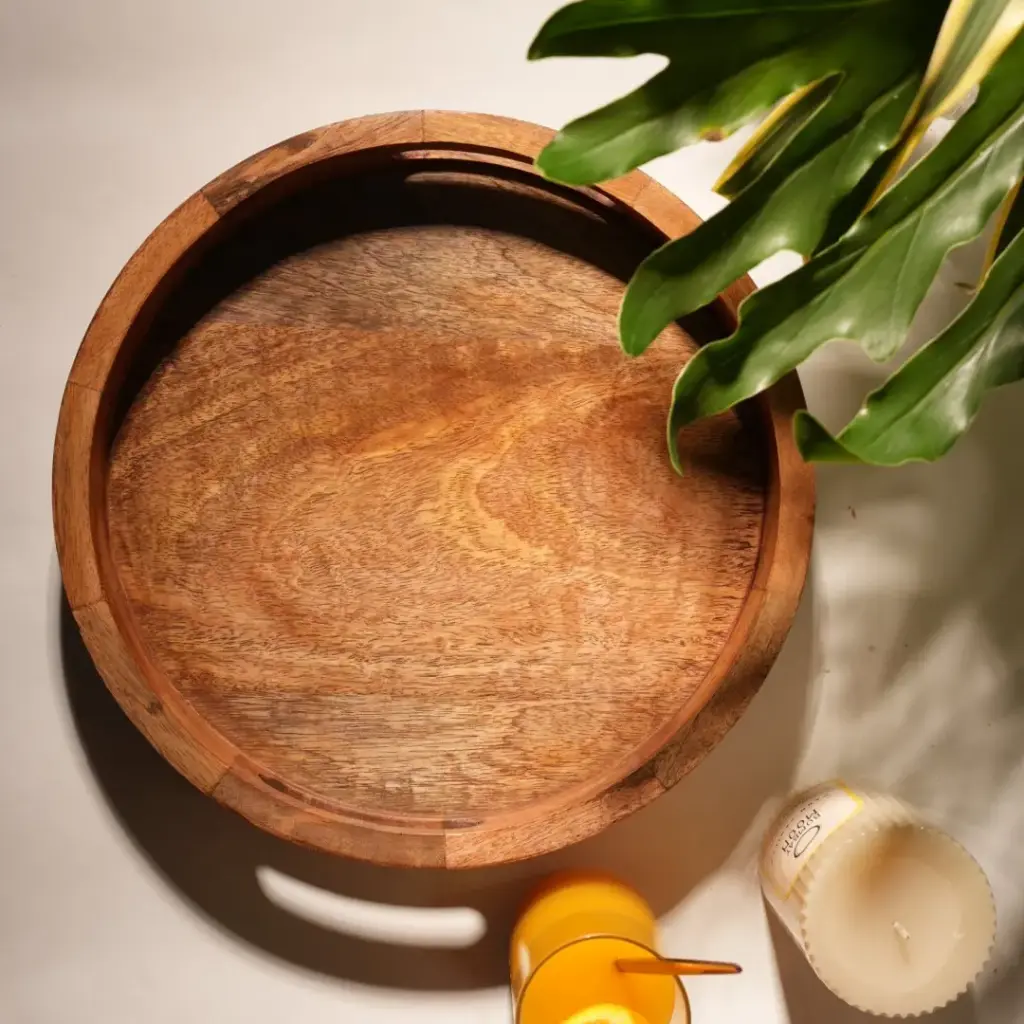 [DI6023] Earthgrain — Round Mango Wood Serving Tray