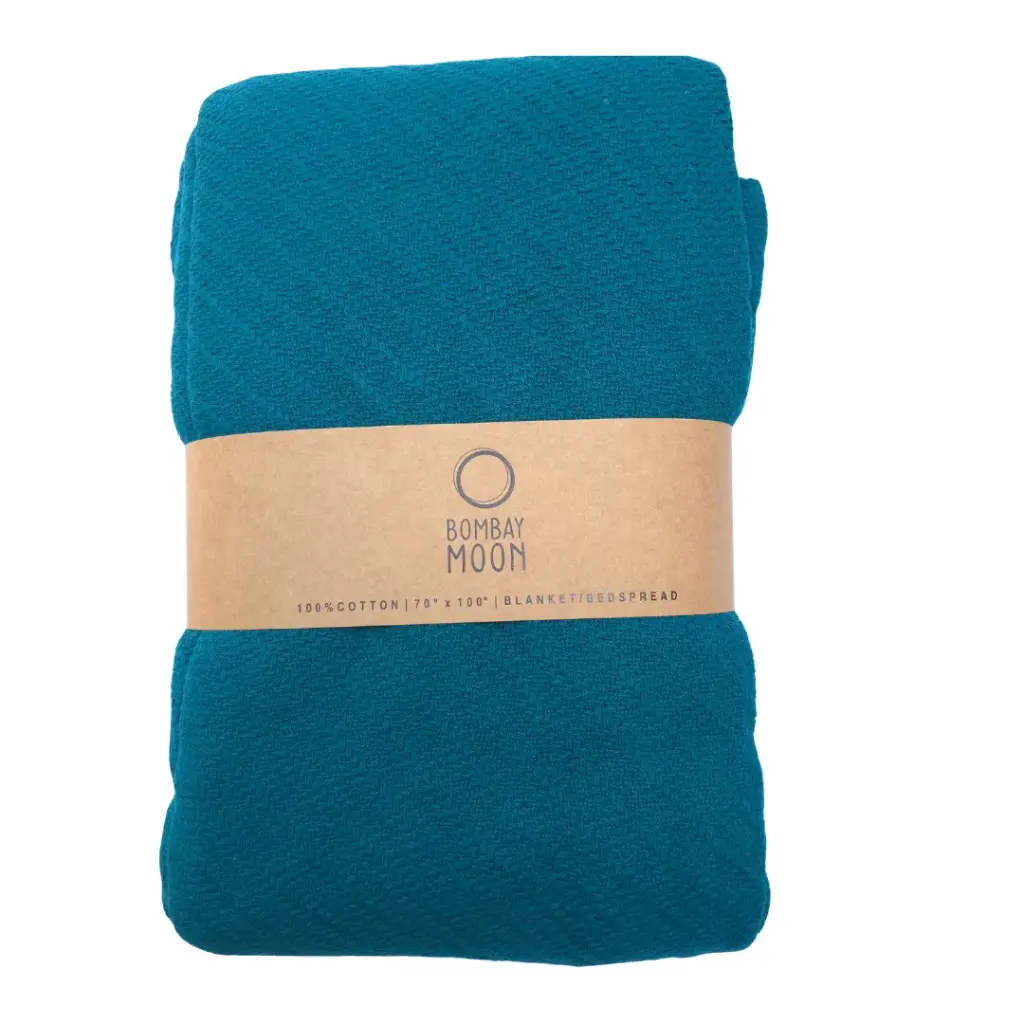 [Teal Blanket 70"x100"] The Teal Weave Cotton Blanket / Bedspread