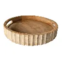 Rustic Whitewashed Wooden Serving Tray - Round Decorative Tray with Handles | Bombay Moon 