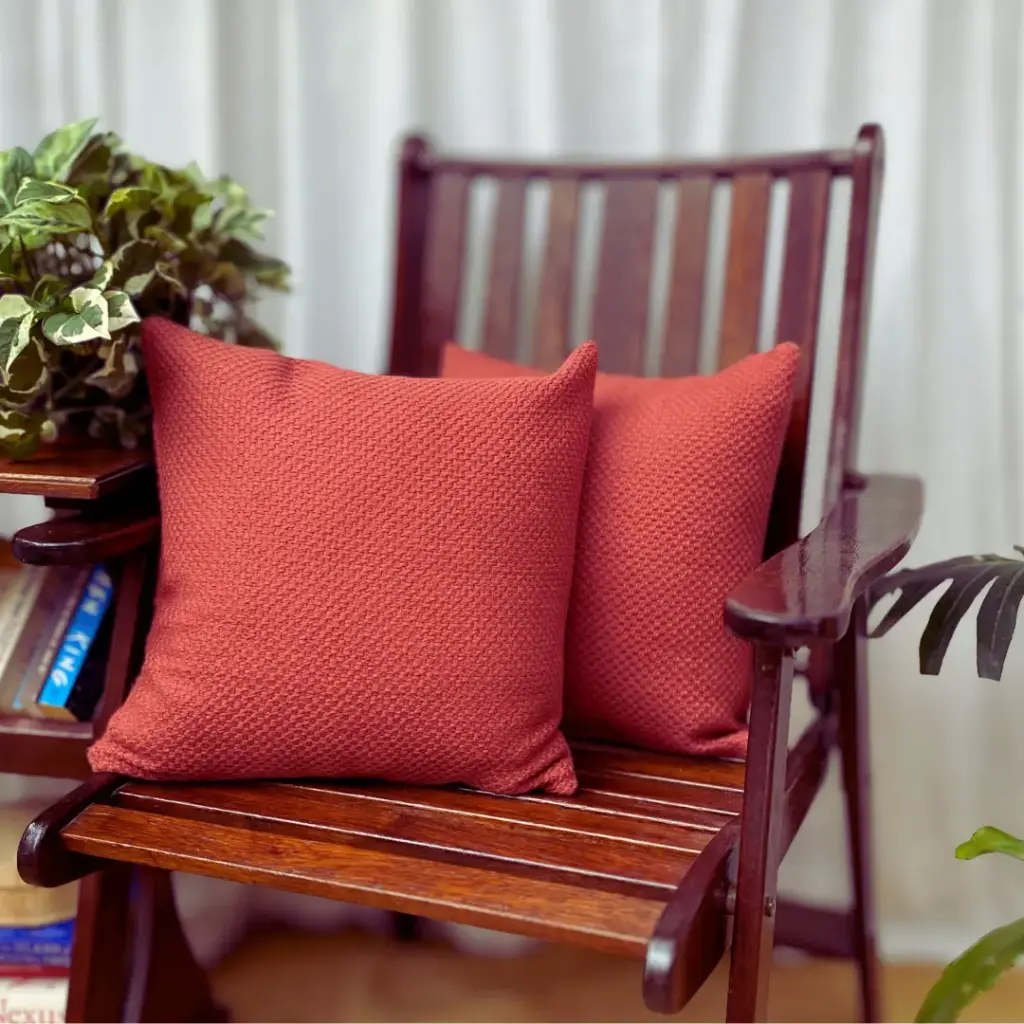 [BAS TERRAROSE] Basket Weave Cushion Cover - 16"x16" - Set of 2 (Terracotta Rose)